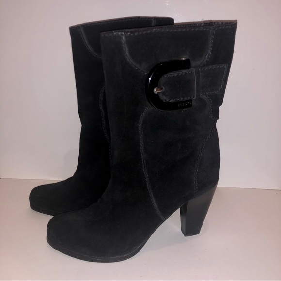 KENZO Suede Heeled Boots with Buckle in Black - Picture 5 of 10